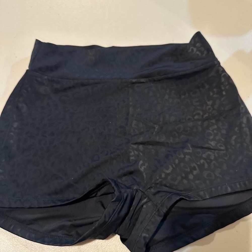 Kiava Womens Black Leopard Print High Waisted Athletic Swim Shorts Size Medium